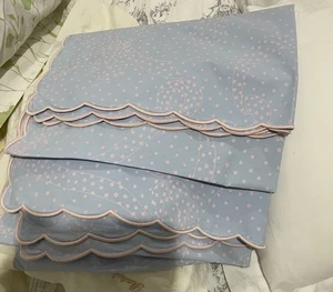 $1200 Pratesi Italia (2) Shams Standard 100% Percalle Smerlato Blu/Rosa 9,5/10 - Foto 1 di 13