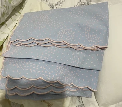 $1200 Pratesi Италия (2) стандартные наволочки 100% перкаль зубчатый синий/розовый 9,5/10 - Изображение 1 из 4