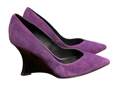 NEW NATORI PURPLE LEATHER SUEDE POINTED WEDGE PUMPS SIZE 5M $245 - Image 1 of 4