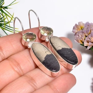Apache Gold Citrine Gemstone Ethnic Handmade 925 Silver Earrings 2.1" GSR-12643 - Picture 1 of 2