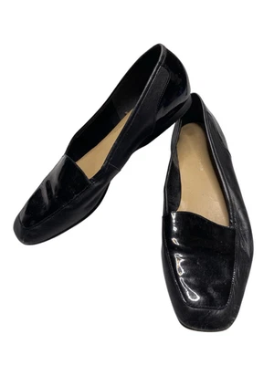 Mocasines planos Enzo Angiolini de cuero negro punta cuadrada talla 9,5 M oficina negocios Foto 1 de 4