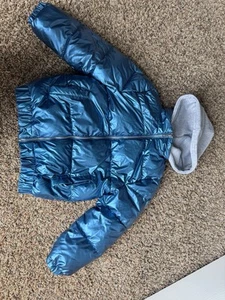 Boys  Girls Kids Puffer Jacket Blue Metallic Removable Hood Size 9 / 10 Forever - Picture 1 of 6