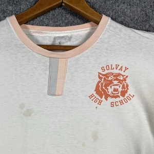 VINTAGE 60s Solvay Highschool T-Shirt Small Ringer Rowing Distressed Phys Ed PE - Bild 1 von 20