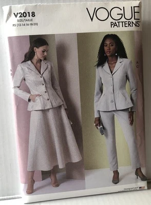 Vogue 2018 Jacket Skirt Pants Suit Designer Style Sewing Pattern MissesSize12-20 - Image 1 of 2
