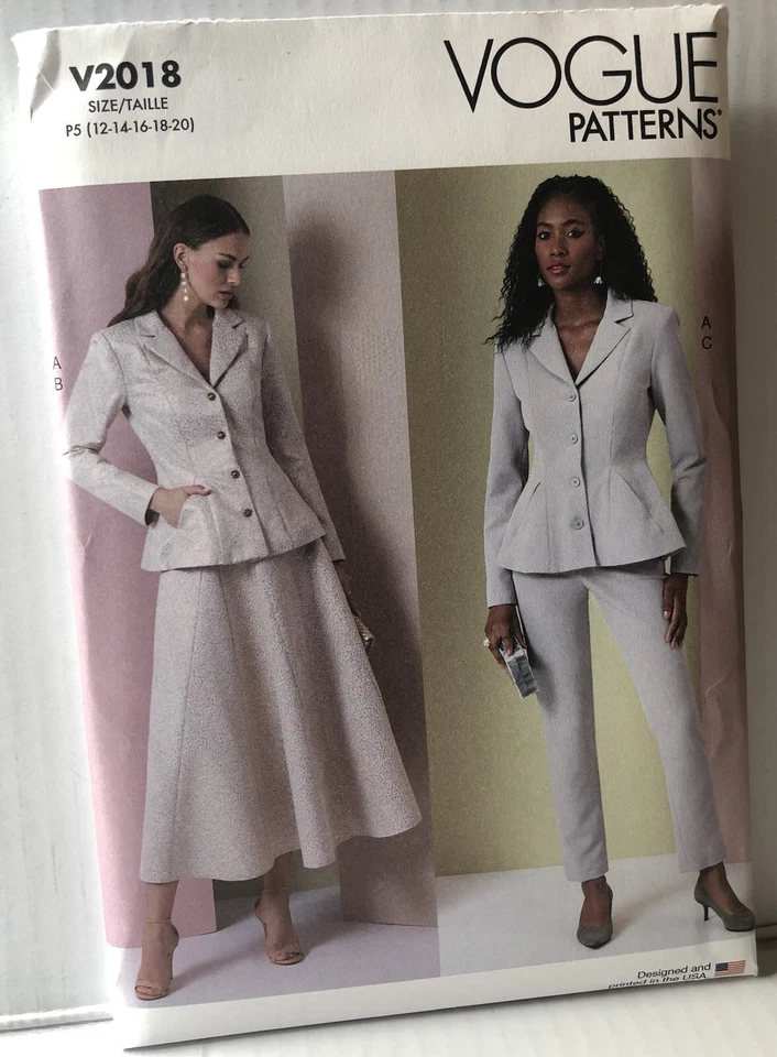 Vogue 2018 Jacket Skirt Pants Suit Designer Style Sewing Pattern MissesSize12-20 - Image 1 of 2