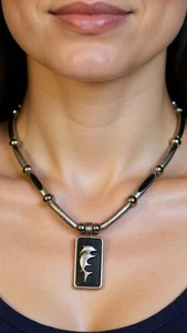 Silvertone  Black Enamel Daulphin 16" - 18" Adjustable Necklace Ocean Nautical - Picture 1 of 12