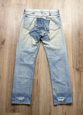 70s Vintage Maverick Patched Repair Denim Jeans Men’s 31 Straight Leg Distressed - Image 1 of 4