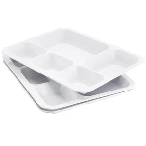 Divided Plates Melamine 5-Compartment White Serving Tray, 13.3 x 10.83 inches... - Picture 1 of 7