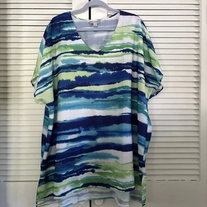 Catherines Blouse Womens 2X 22/24W Beach Waves Colorful SS Lightweight Boho - Picture 1 of 9