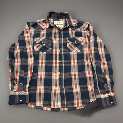 Ditch Plains Western plaid Pearl Snap Sz L Blue Red Button Up long sleeve Shirt  - Image 1 of 4