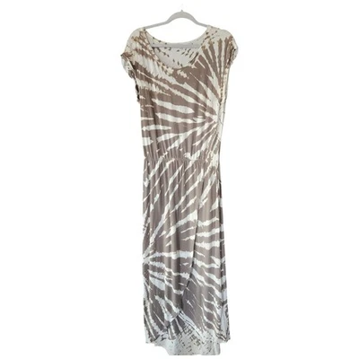 Young Fabulous & Broke Maxi Midi Dress M Tie Dye Brown Cream Short Sleeve Beach - Image 1 of 4