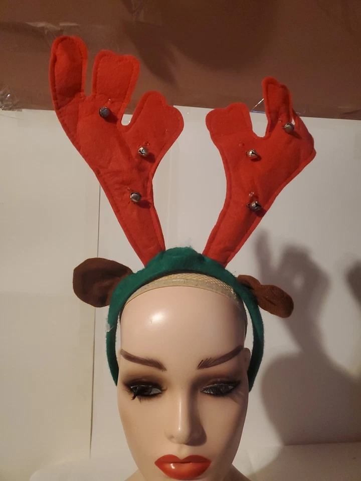 Diadema de astas de reno disfraz de Navidad campanas de tintineo de vacaciones nuevo Foto 1 de 4