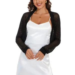 Women's Long Sleeve Open Front Bolero Shrug Lightweight Knit Hollow Out Cropp... - Picture 1 of 6