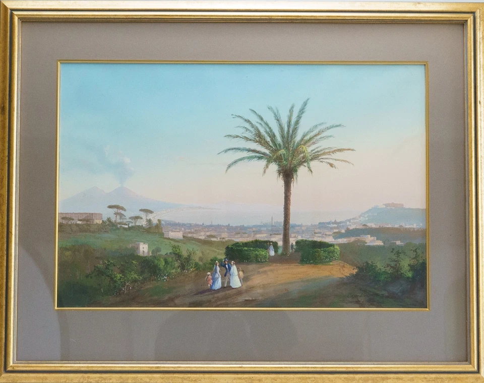 Gioacchino La Pira - Capodimonte Gouache Neoclassical Italian Painting of Naples - Image 1 of 4