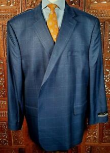 NWT Jos A Bank Men 60 R BLUE Plaid Silk Wool 2 Btn-1 Vent Sport Coat Blazer $638