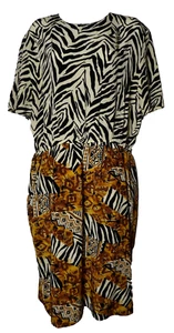 Vintage Adrianna Papell 100% Silk Midi Dress Sz 16 Animal Print Tribal Arts Boho - Picture 1 of 13