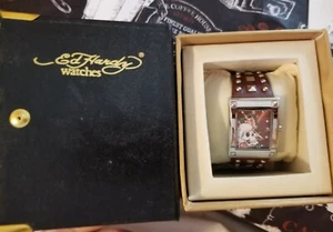 Ed Hardy Skull Watch Studded Leather Band NIB - Picture 1 of 10