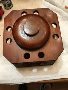 VINTAGE WOODEN PIPE STAND FOR 8 PIPES WITH GLASS HUMIDOR - Picture 1 of 5