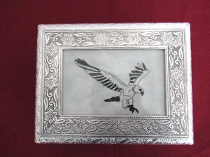 Handicraft India jewelry box silvertone embossed Eagle red velveteen interior - Picture 1 of 8