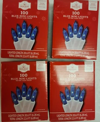 4 Box Holiday Time 100ct Mini Blue String Light 20ft White Cord Christmas Easter - Image 1 of 4