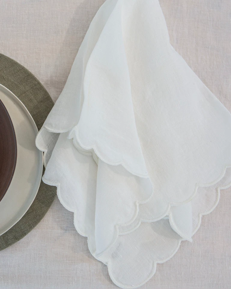 Set 4 tovaglioli smerlati in lino Once Milano colore bianco nuovi in confezione 279€ - Immagine 1 di 3