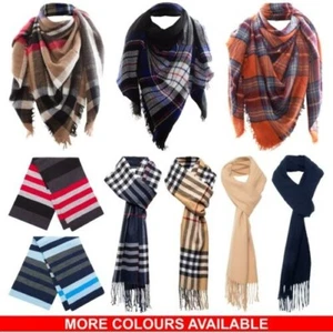 Mens Womens Unisex Scarf Warm Winter Soft Striped Tartan Ladies Neck Shawl Wrap - Picture 1 of 54