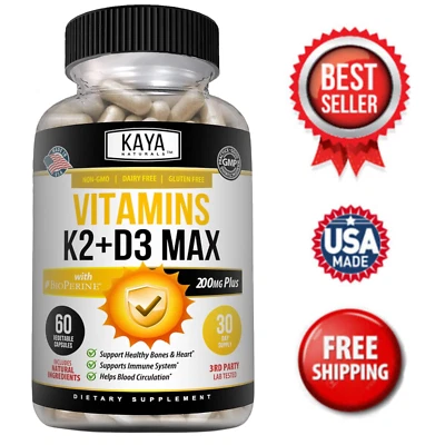 Vitamina K2 (MK7) con suplemento D3 5000 UI, cápsulas BioPerine, salud inmune Foto 1 de 4