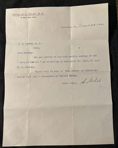 Carta Médica De Colección 1900 Fiebre Tifoidea Discusión CARBONDALE PA Carta Pandémica - Imagen 1 de 5