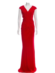 Donna Karan Brick Red Evening Dress Drape Full Length Lined Sleeveless Maxi - Picture 1 of 9