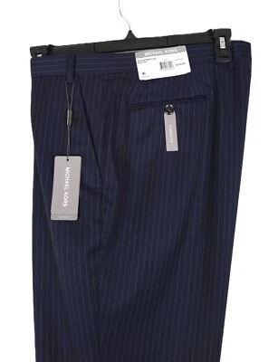 Pantalones de Traje Michael Kors Para Hombre Calce Clásico Elastizados Lana Azul Marino Rayas 42x30 Nuevos con Etiquetas Foto 1 de 4