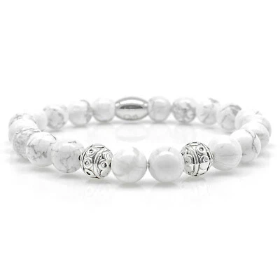 Howlith Armband Bracelet Perlenarmband Beads Kugel silber Antik 8mm Edelstahl - Bild 1 von 2