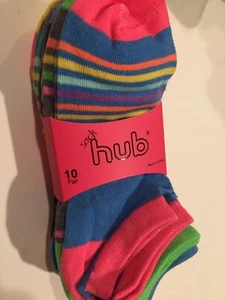 Tief geschnittene Damensocken 10er-Pack bunte Streifen Größe 4-10 bedruckt neu mit Etikett - Bild 1 von 6