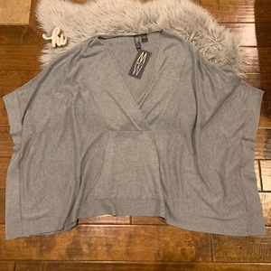Marla Wynne Sweater Kaftan Poncho Oversized Top Grey Size 2X 3X V Neck New - Picture 1 of 5
