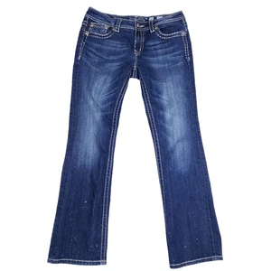 Miss Me Bootcut Jeans Size 32 Dark Wash Western Glam Bedazzled Denim Rodeo Edgy - Picture 1 of 11