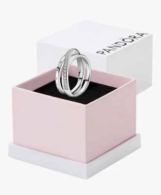 Anel Pandora prata esterlina pavê cruzado banda tripla tamanho 4,5 novo na caixa - Imagem 1 de 4