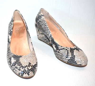 VIONIC Tacones Mujer Talla 7.5 Negro Tostado Cuero Antonia Texturizado Piel de Serpiente Cuñas Foto 1 de 4