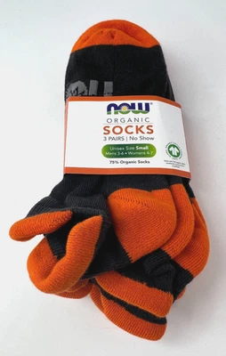 NOW Organic Socks 3 Pairs Unisex Size Small Men (3-6) Women (4-7) Black/Orange - Image 1 of 4