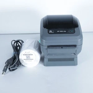 IMPRIMANTE CODE BARRE D'ÉTIQUETTES THERMIQUES DIRECTES ZEBRA ZP450 CTP + cordons et rouleau d'étiquettes - Photo 1/11