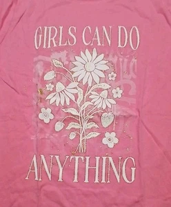 The Children's Place Flower T-shirt Size XL 14 Girls Can Do Anything Pink White - Picture 1 of 5