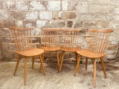 Set of 4 Vintage Spindle Back Dining Chairs – Rustic Wooden Kitchen Chairs - Image 1 of 3