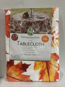 "Mantel de vinilo 70"" redondo hojas de otoño acción de gracias casas Huntington nuevo" - Imagen 1 de 4