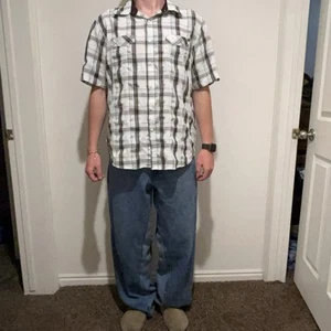 Rip Curl Men’s Short Sleeve Shirt, grunge surf style - Size Large White/brown - Picture 1 of 4