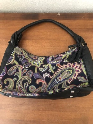 Talbots shoulder bag purse handbag paisley and black leather - Image 1 of 4