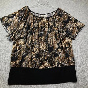 Cato Top Woman Plus 22W 24W Black Gold Paisley Print Sequin Dolman Elegant - Picture 1 of 10