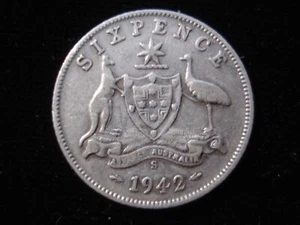 Australian 1942S Sixpence Sterling Silver Coin KGVI Birthday Gift Antique - Bild 1 von 2