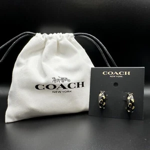 Coach Signature Daisy Black Enamel Huggie Hoops | New, Giftable | Full Packaging - Picture 1 of 4