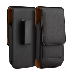 Black Vertical Universal Belt Clip Faux Leather Pouch For iPhone 15 Pro Max / 15 - Picture 1 of 9