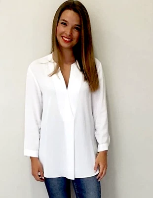 ZARA LINEN BLOUSE TOP WITH V NECK & FRONT PLEAT SIZE MEDIUM XL  NEW - Image 1 of 4