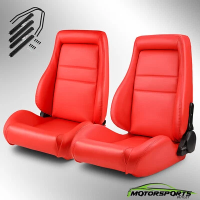 1 Pair Universal Red PVC Leather Easy Reclinable OBS Style Seats Car Seats - Изображение 1 из 4