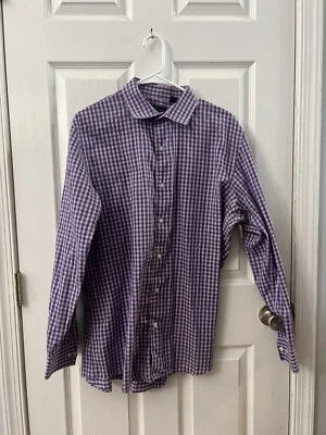 Camisa Mark Anthony Calce Ajustado Púrpura Cuadros Abotonada Talla 17 Foto 1 de 4